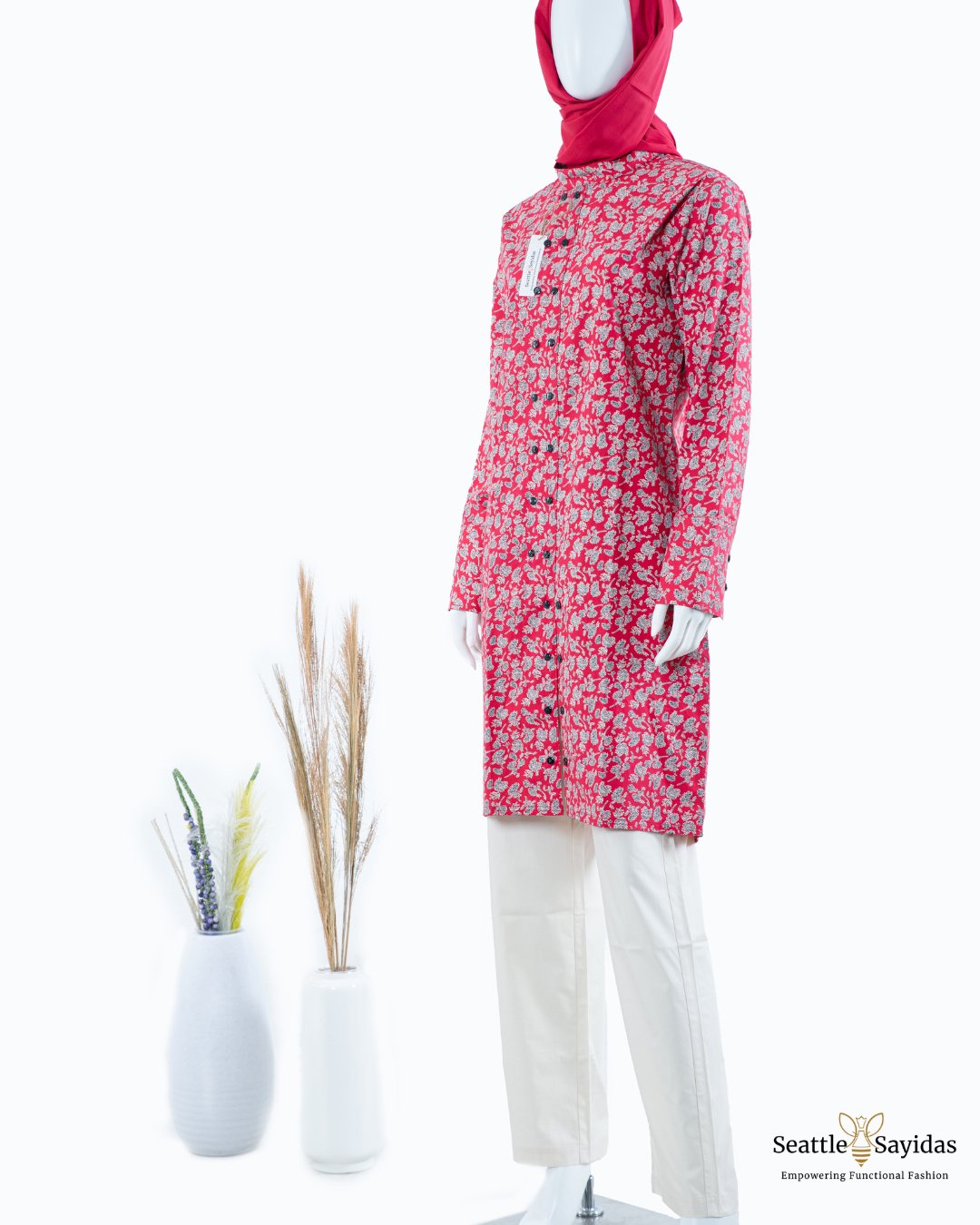 Modest Clothing Floral Dressy Midi Tunic Top In Viva Magenta - Seattle Sayidas