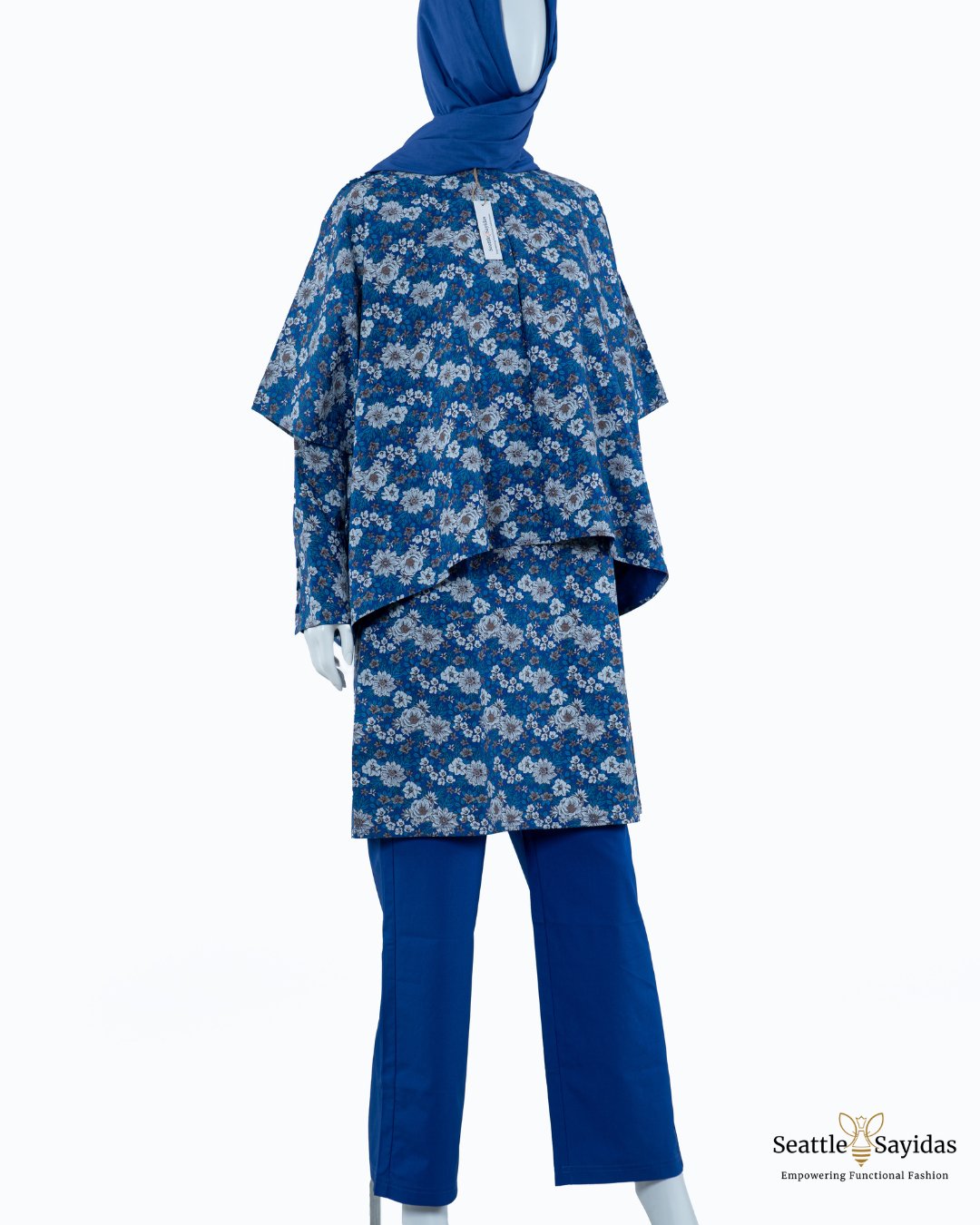 Women Organic Cotton Capelet Tunic Dress Top In Royal Blue - Seattle Sayidas
